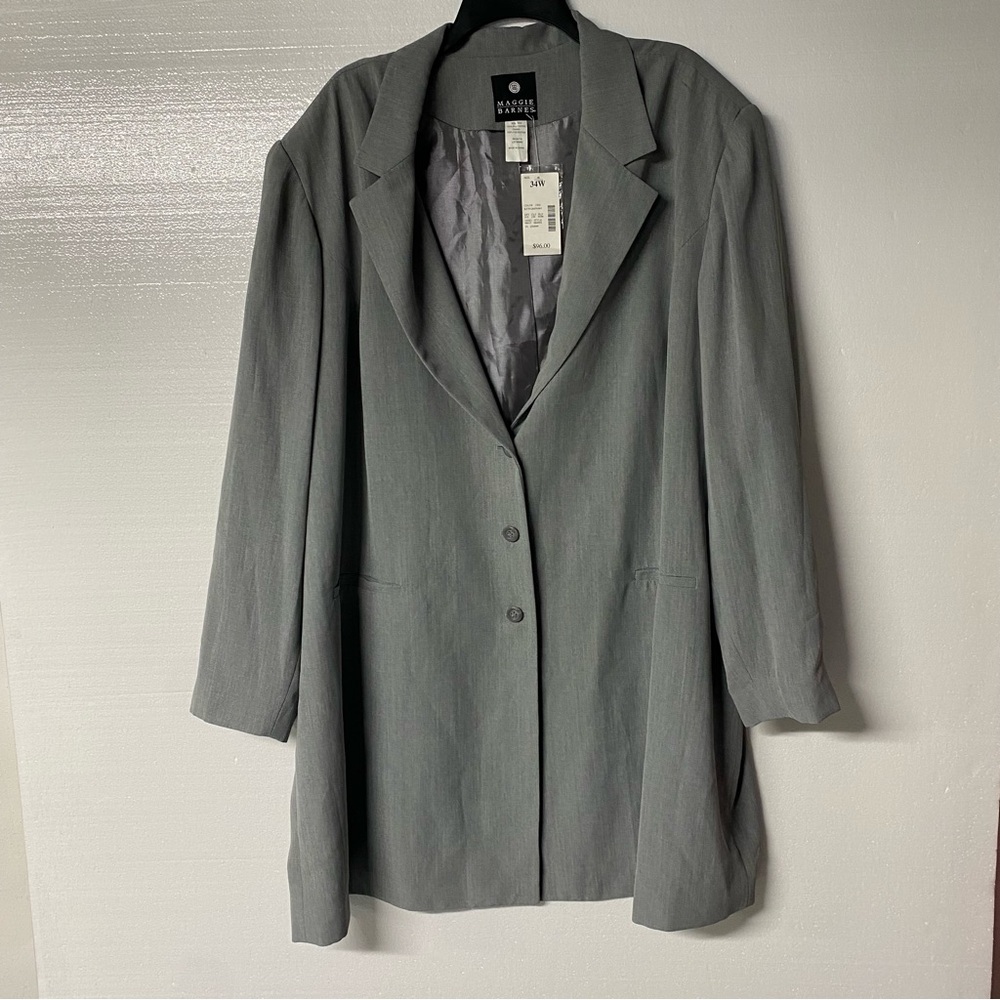 Maggie Branes Blazer Women Plus Size Grey 34W Collar 3 Button Lightweight Lined